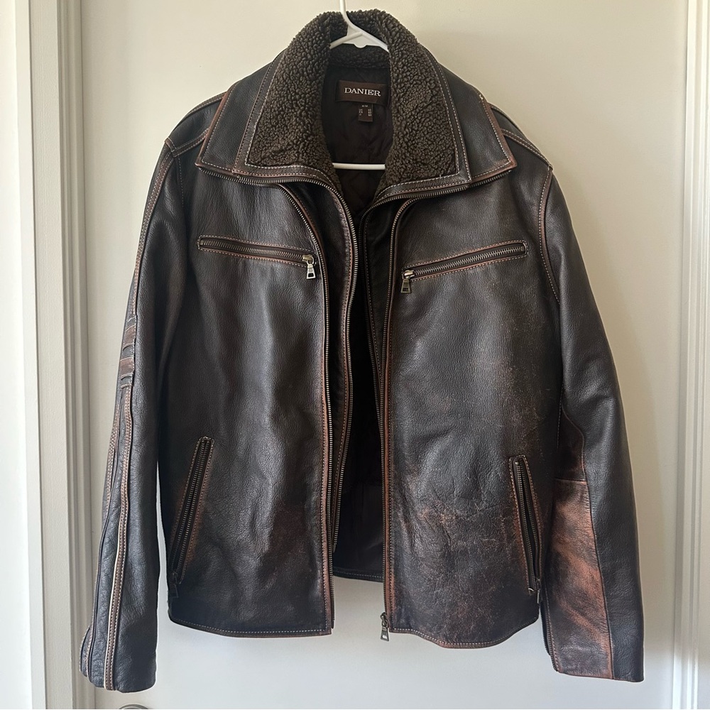 Vintage Danier Dark Brown Leather Jacket with Shearling Collar